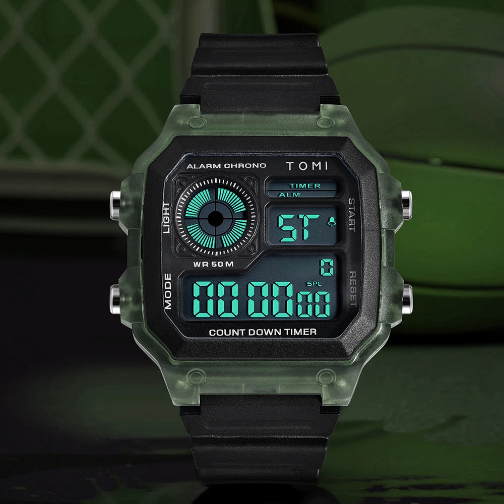 Transparent Cyberpunk Digital Watch LED Display With Multi Function Buttons For Streetwear Fans TOMIC Wristband